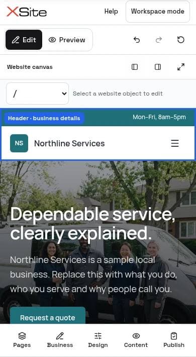 The XSite Studio on a phone
